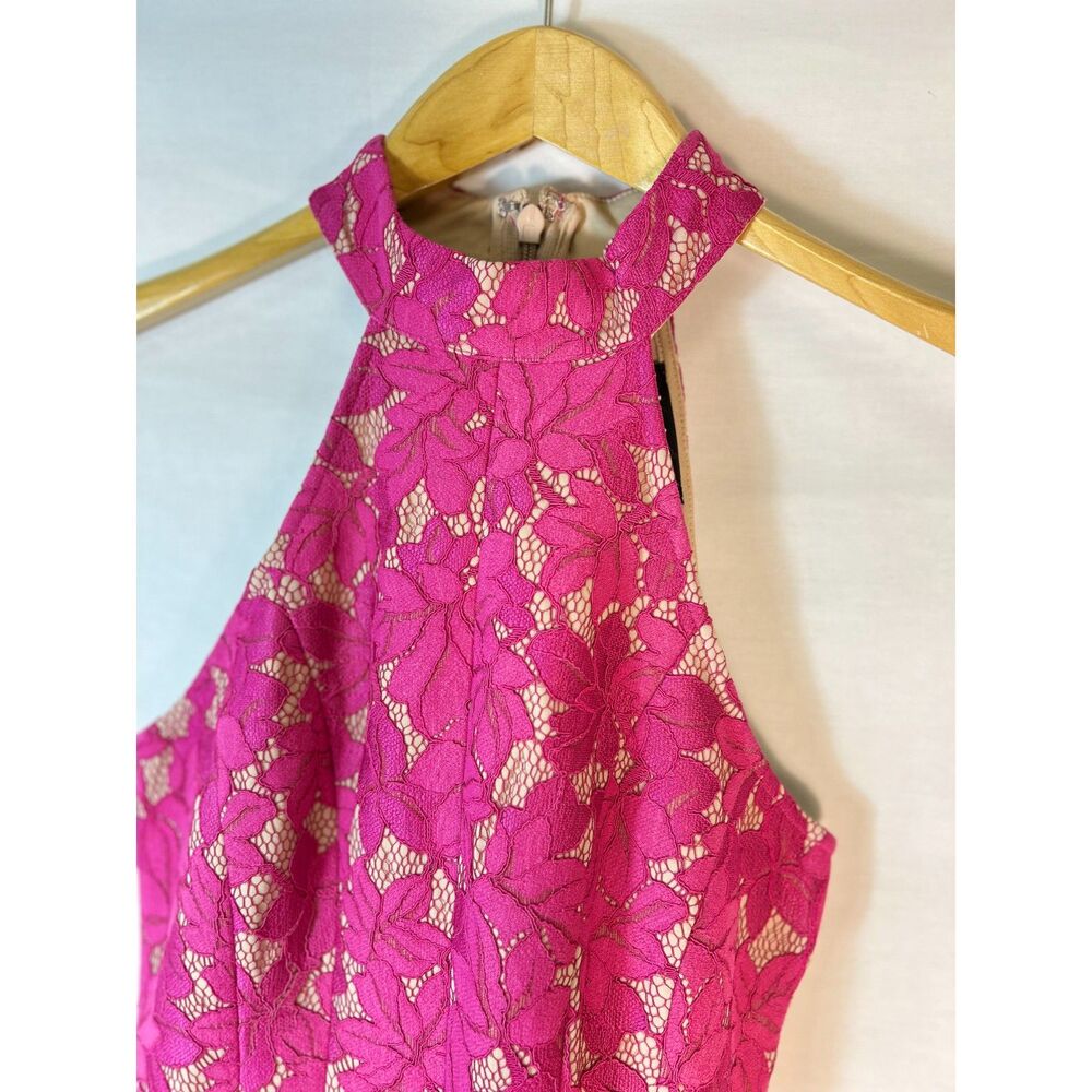 Lulus NWOT Seasons of Love Bright Pink Lace Halter Skater Mini Dress Size S - Picture 5 of 14